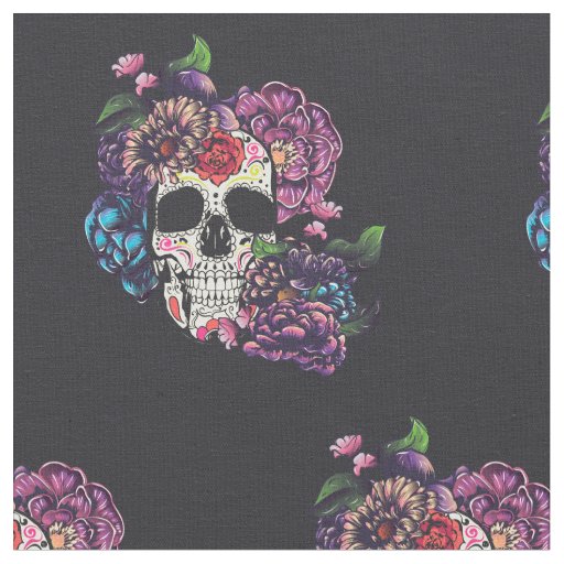 Day of the dead skull with flowers fabric