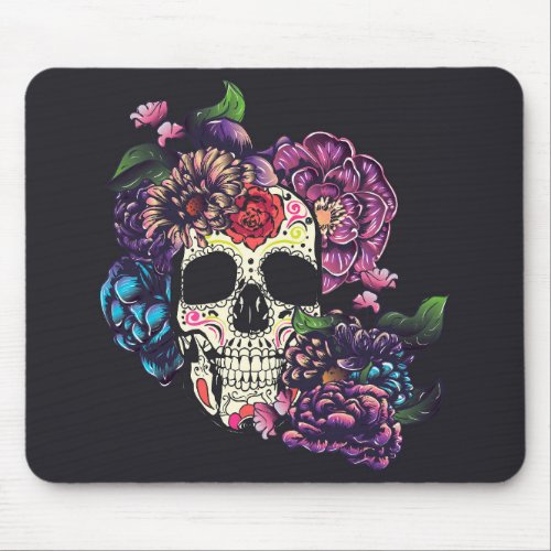 Day of the dead skull with flowers mouse pad