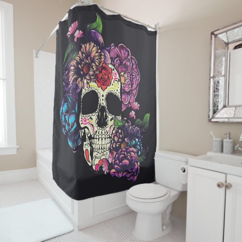 Day of the dead skull with flowers shower curtain