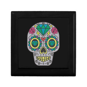 Day of the Dead Skull with Rose and Crystal Gift Box
