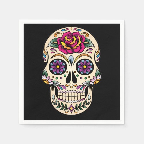 Day of the Dead Skull with Rose Paper Napkins