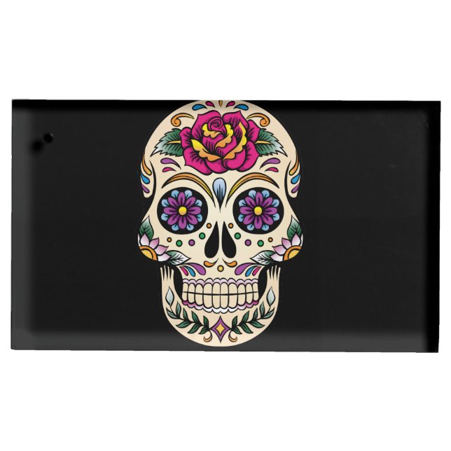 Day of the Dead Skull with Rose Place Card Holder (Front)