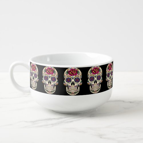 Day of the Dead Skull with Rose Soup Mug