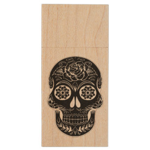 Day of the Dead Skull Wood Flash Drive