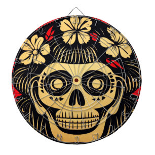 Day of the Dead Skull Woodcut (1) Dart Board