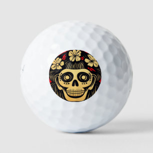 Day of the Dead Skull Woodcut (1) Golf Balls