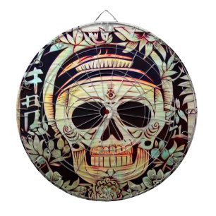 Day of the Dead Skull Woodcut (3) Dart Board