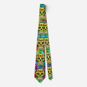 Day of the Dead Skull -Yellow Sugar Skull Tie