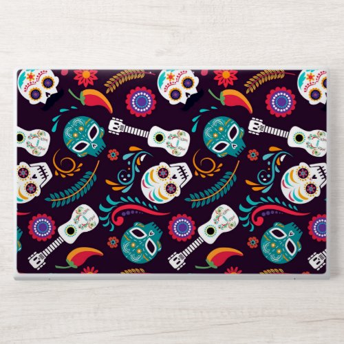 Day of the Dead Skulls and Guitars HP Laptop Skin