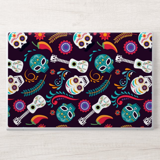 Day of the Dead Skulls and Guitars HP Laptop Skin (Front)