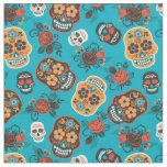 Day of the Dead Skulls Blue &amp; Orange Fabric