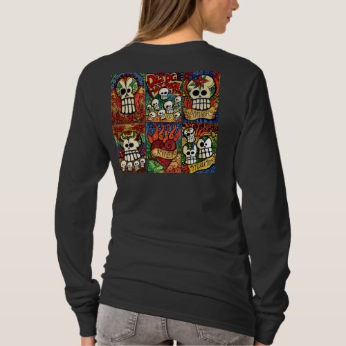 Day of the Dead Skulls  Flaming Heart Shirt