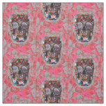 Day Of The Dead Skulls Pink Balloons Pattern Fabric