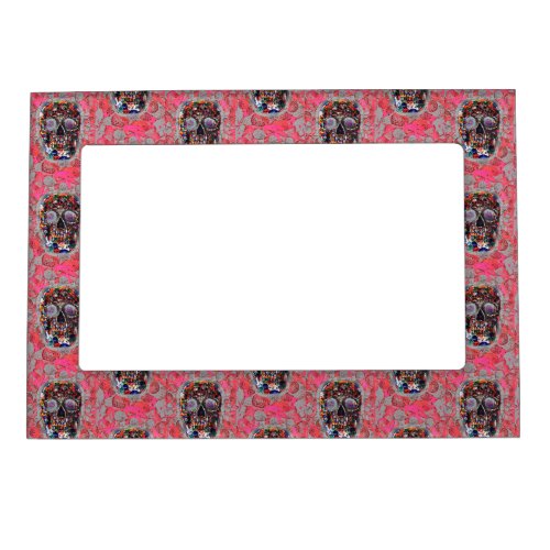 Day Of The Dead Skulls Pink Balloons Pattern Magnetic Frame