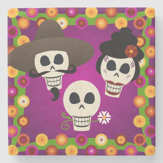 Day Of The Dead Skulls Stone Coaster (Front)