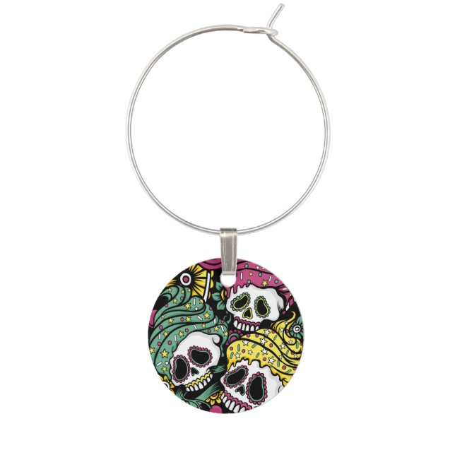  Day of the Dead Skulls Wine Charm (Front)