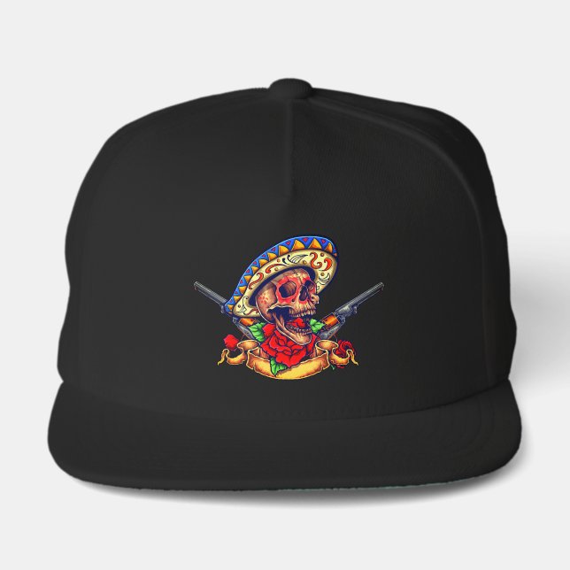 Day of the Dead Sombrero Skull Snap Back Hat (Front)