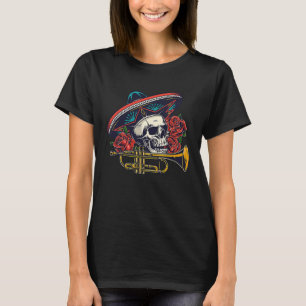 Day of the Dead Sombrero Skull Trumpet Dia De Los T-Shirt