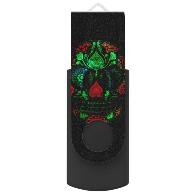 Day of the Dead Spooky Sugar Skull Flash Drive (Back (Vertical))