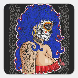 day of the dead sticker woman design