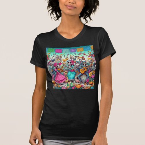 Day of the Dead Street Party Skull Womens T_Shirt