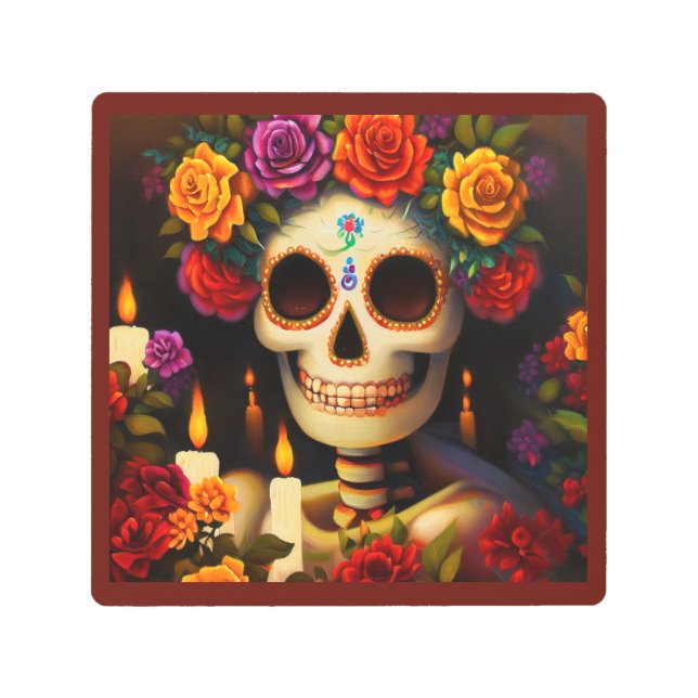 Day of the Dead Sugar Skull 3 Metal Print (Front)