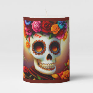 Day of the Dead Sugar Skull 4 Pillar Candle