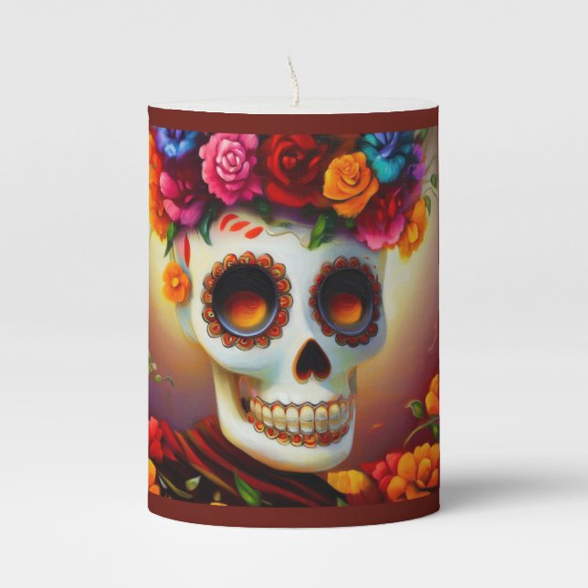 Day of the Dead Sugar Skull 4 Pillar Candle (Front)