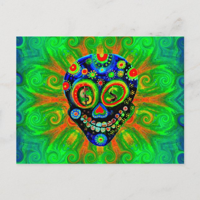 Day Of The Dead Sugar Skull Art Postcard (Front)