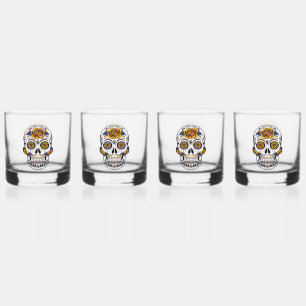Day of the Dead Sugar Skull Art Whiskey Glass