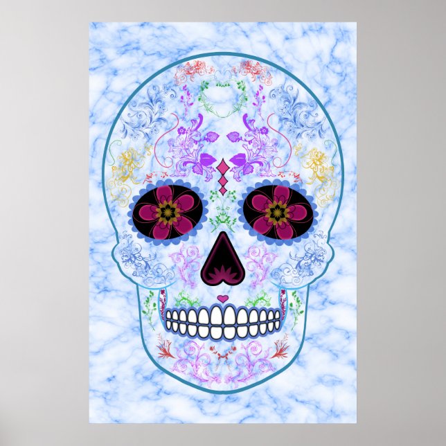 Day of the Dead Sugar Skull - Baby Blue & Multi Poster (Front)