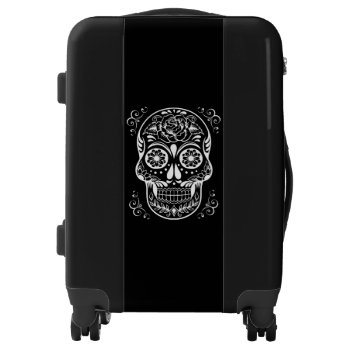 Day Of The Dead Sugar Skull Black Luggage by WillowTreePrints at Zazzle