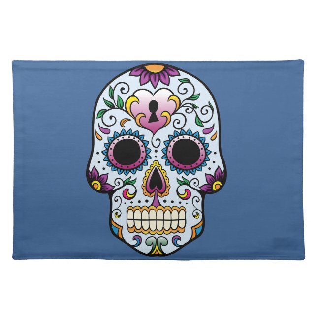 Day of the Dead Sugar Skull Blue Cloth Placemat (Front)