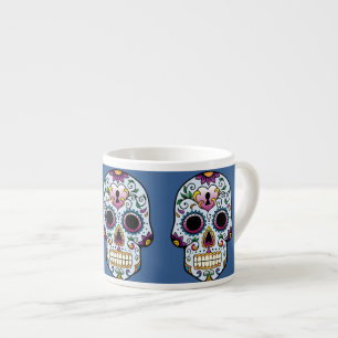 Day of the Dead Sugar Skull Blue Espresso Cup