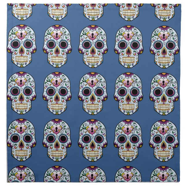 Day of the Dead Sugar Skull Blue Napkin (Front)