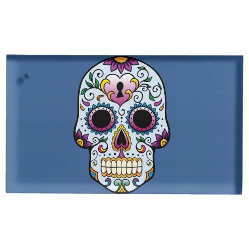Day of the Dead Sugar Skull Blue Table Card Holder