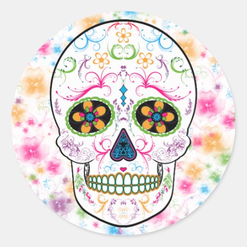 Day of the Dead Sugar Skull _ Bright Multi Color Classic Round Sticker
