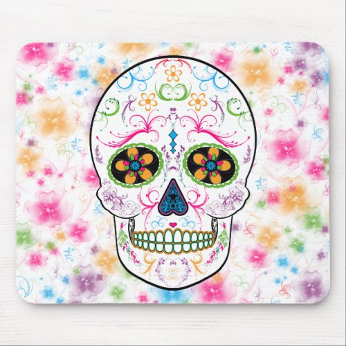 Day of the Dead Sugar Skull _ Bright Multi Color Mouse Pad