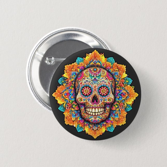 Day of the Dead Sugar Skull Button (Front & Back)