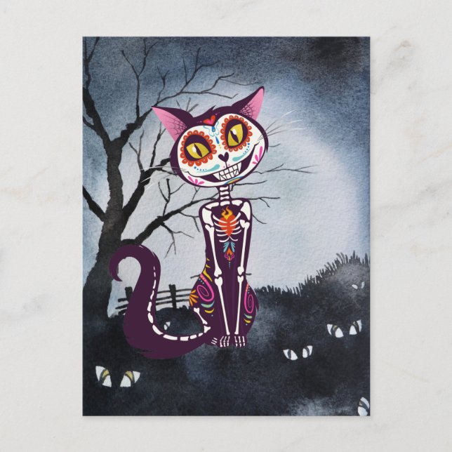 Day of the Dead Sugar Skull Cat  Postcard (Front)