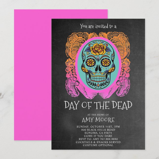 Day Of The Dead Sugar Skull Chalkboard Party  Invitation (Front/Back)