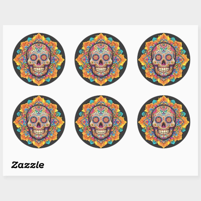 Day of the Dead Sugar Skull Classic Round Sticker (Sheet)