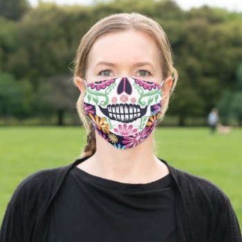 Day of the Dead Sugar Skull Colorful Flowers Adult Cloth Face Mask