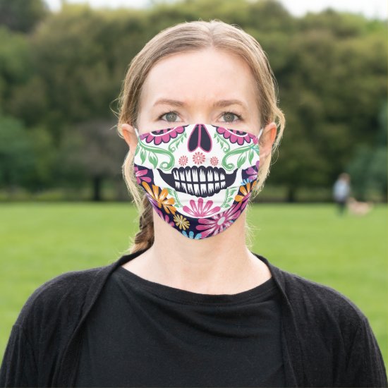 Day of the Dead Sugar Skull Colorful Flowers Cloth Face Mask