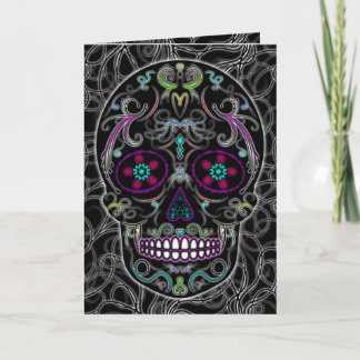 Day of the Dead Sugar Skull - Colorfully Black Card
