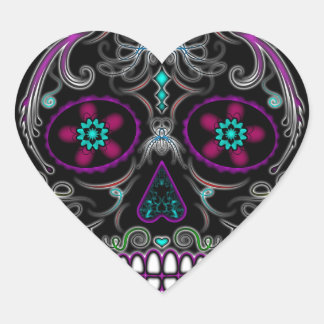 Day of the Dead Sugar Skull - Colorfully Black Heart Sticker