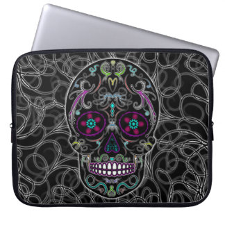 Day of the Dead Sugar Skull - Colorfully Black Laptop Sleeve