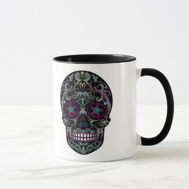 Day of the Dead Sugar Skull - Colorfully Black Mug (Right)