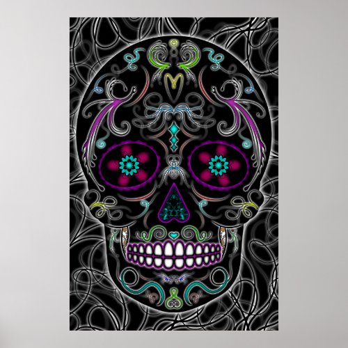 Day of the Dead Sugar Skull _ Colorfully Black Poster