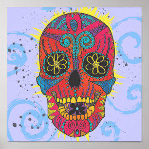 Day of The Dead Sugar Skull Comic Tattoo Design Poster
